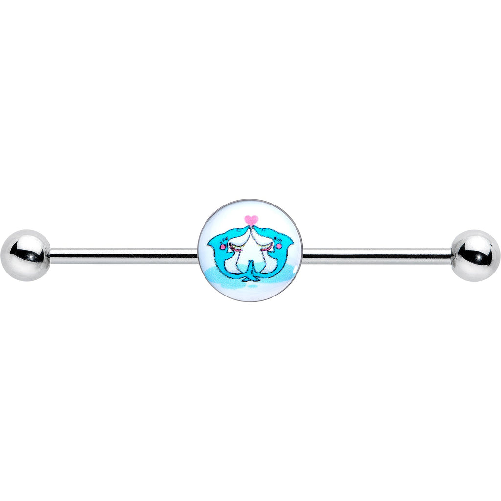 BodyCandy 14G Loving Blue Whales Industrial Barbell 38mm — detail close-up