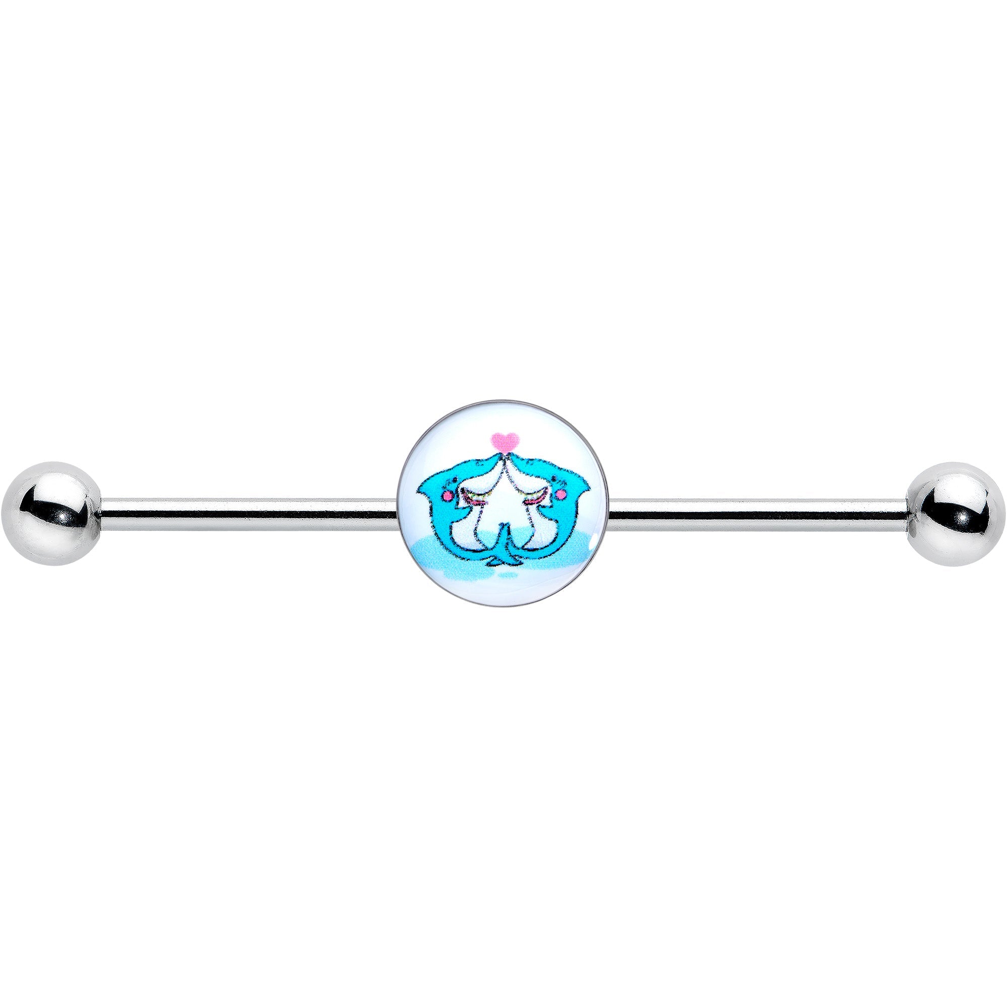 BodyCandy 14G Loving Blue Whales Industrial Barbell 38mm — detail close-up