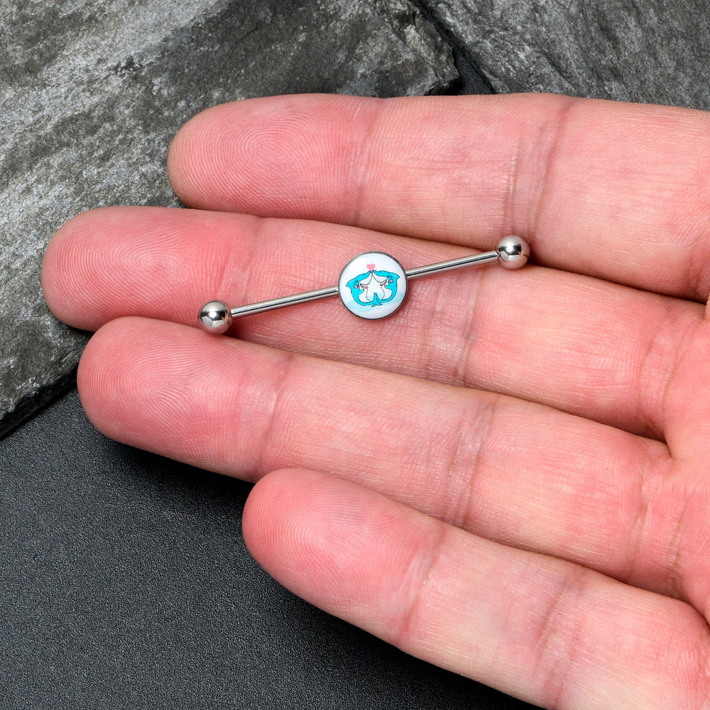 BodyCandy 14G Loving Blue Whales Industrial Barbell 38mm — lifestyle context
