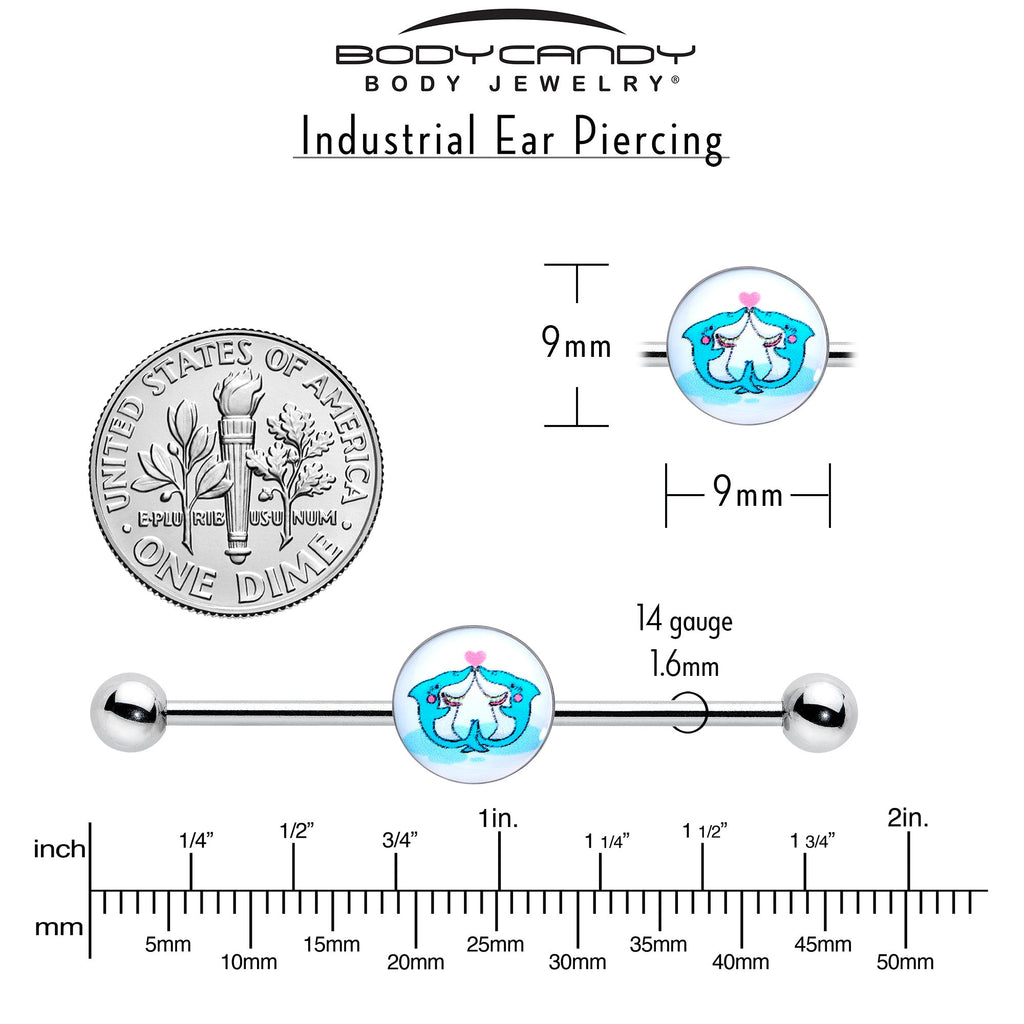 BodyCandy 14G Loving Blue Whales Industrial Barbell 38mm — side view