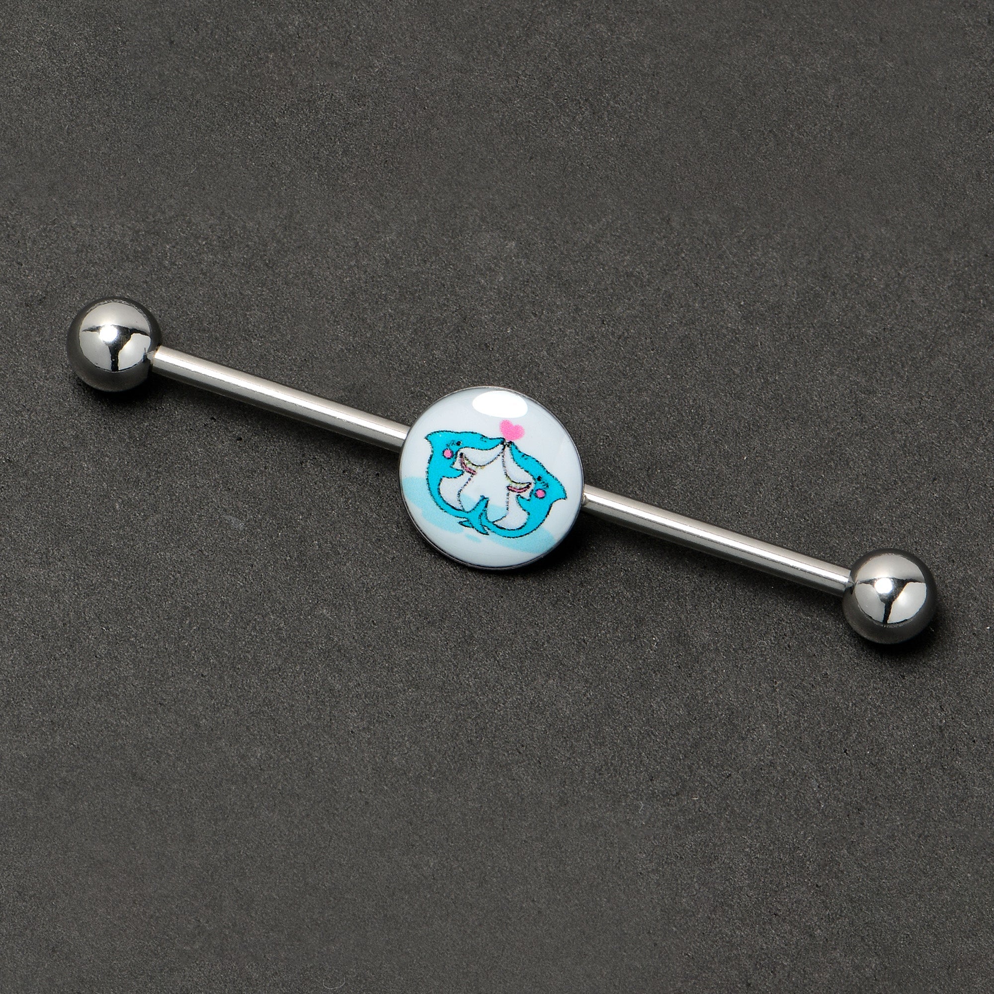 BodyCandy 14G Loving Blue Whales Industrial Barbell 38mm — back view