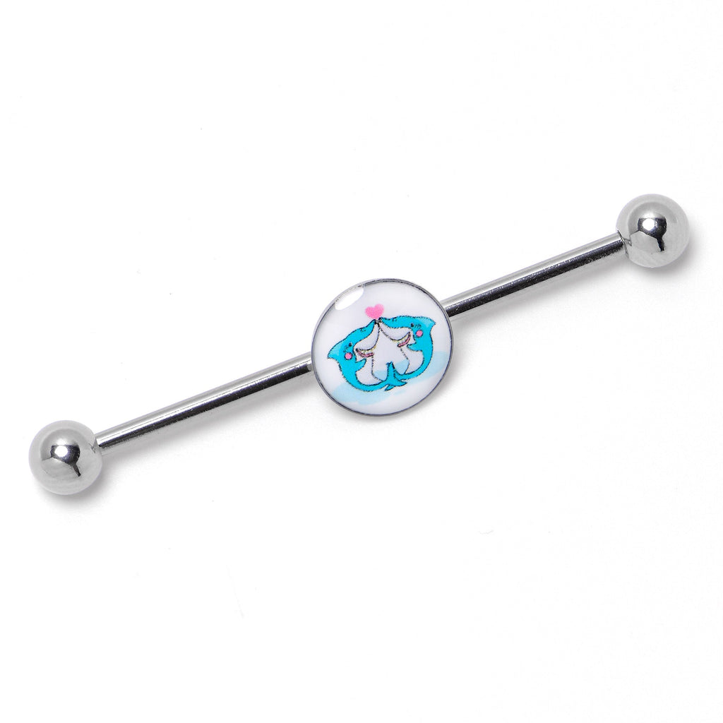 BodyCandy 14G Loving Blue Whales Industrial Barbell 38mm — alternative angle