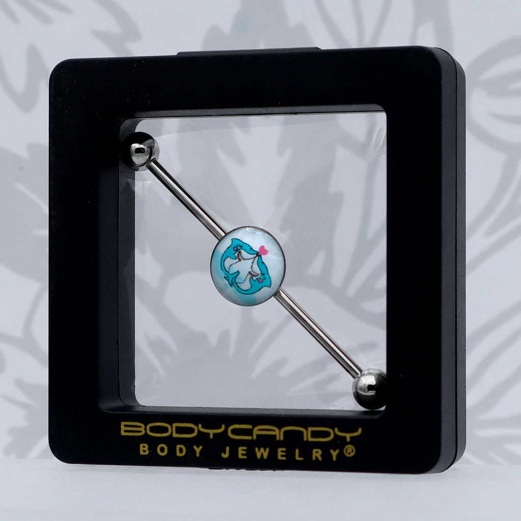 BodyCandy 14G Loving Blue Whales Industrial Barbell 38mm — size reference