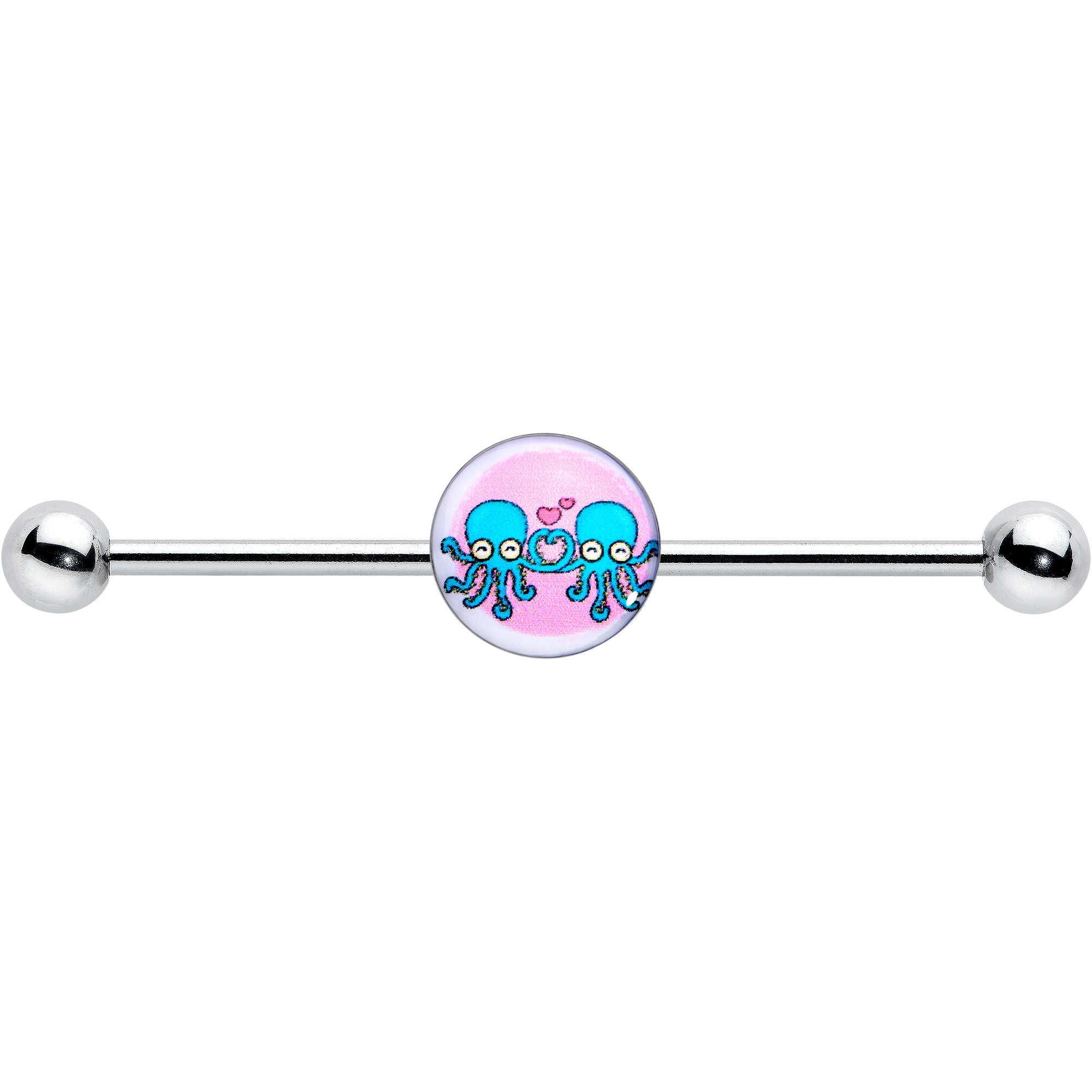 BodyCandy 14G Loving Octopus Duo Industrial Barbell 38mm — detail close-up