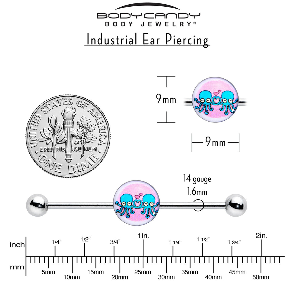 BodyCandy 14G Loving Octopus Duo Industrial Barbell 38mm — side view