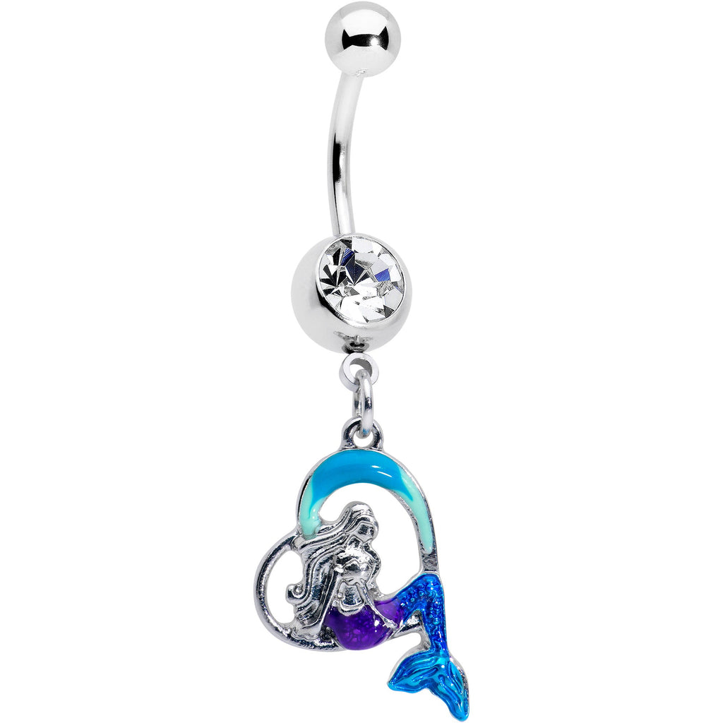 BodyCandy Clear Gem Mermaid Love Blue Dangle Belly Ring — main product shot