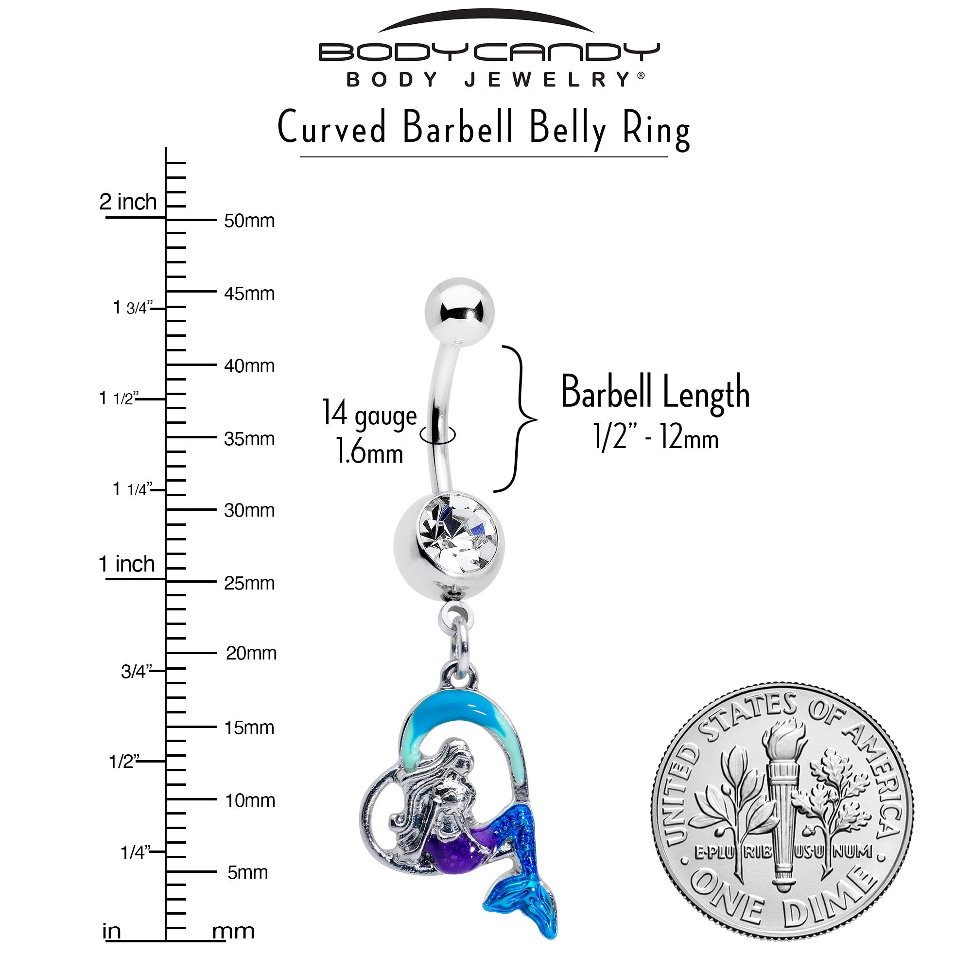 BodyCandy Clear Gem Mermaid Love Blue Dangle Belly Ring — lifestyle context