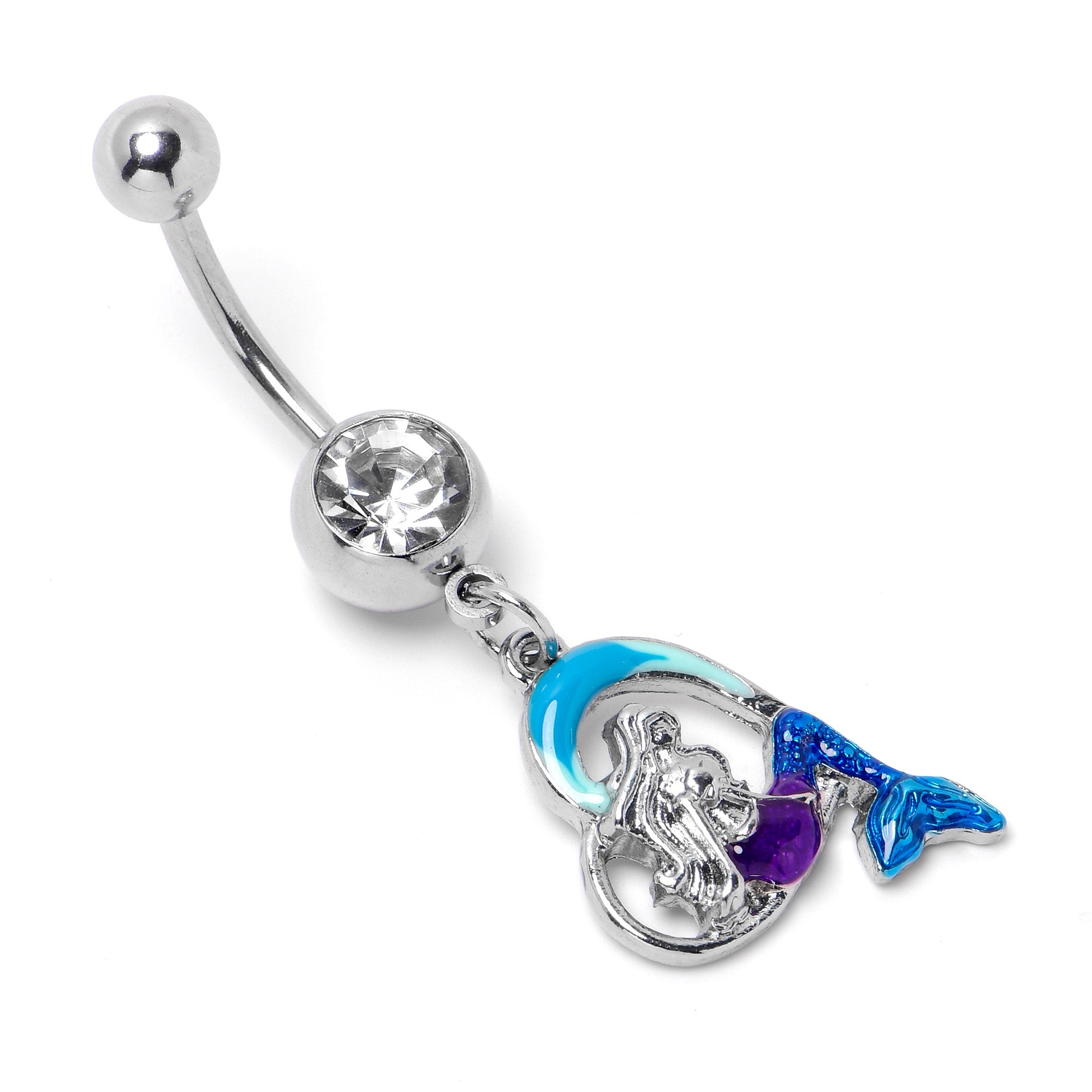 BodyCandy Clear Gem Mermaid Love Blue Dangle Belly Ring — back view