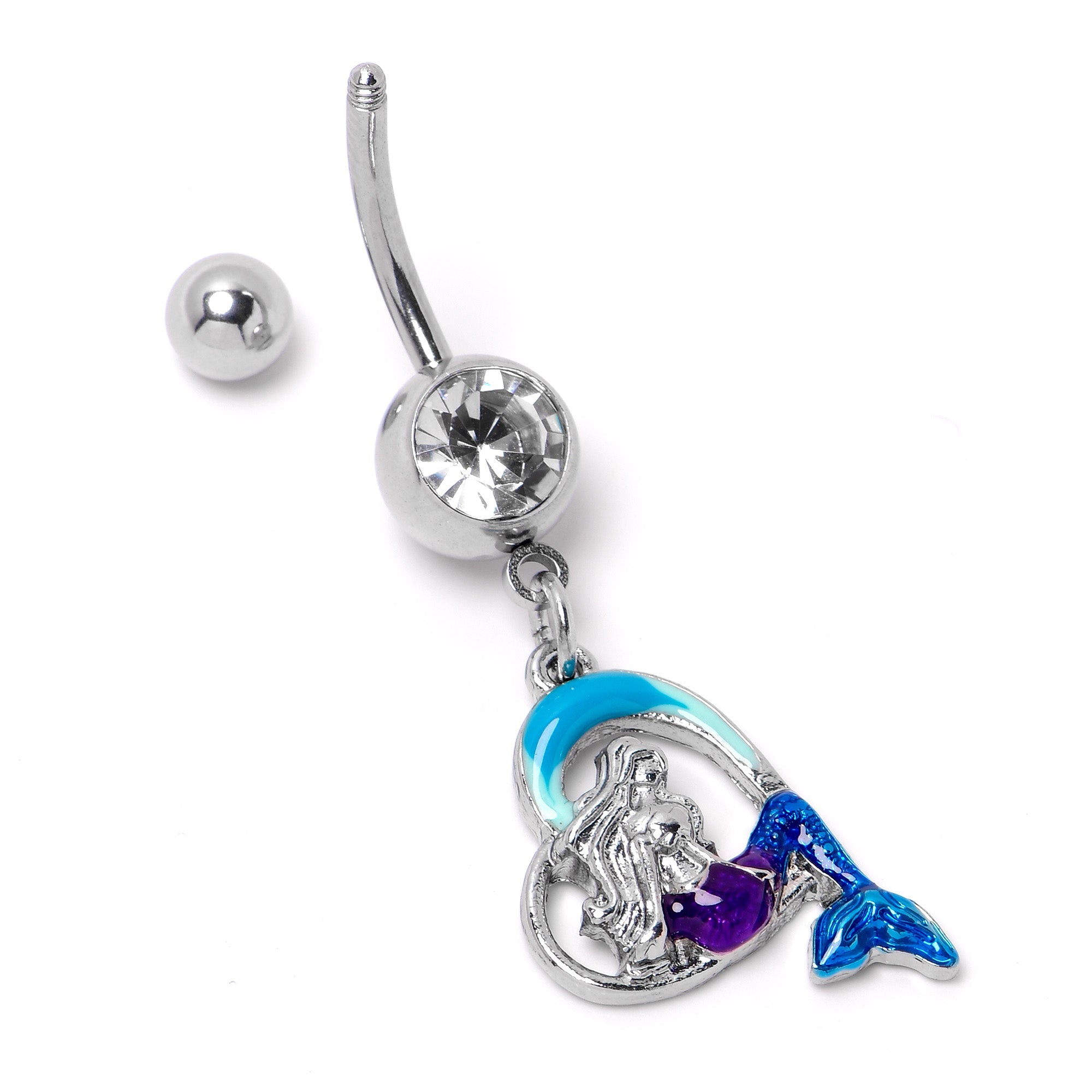 BodyCandy Clear Gem Mermaid Love Blue Dangle Belly Ring — alternative angle