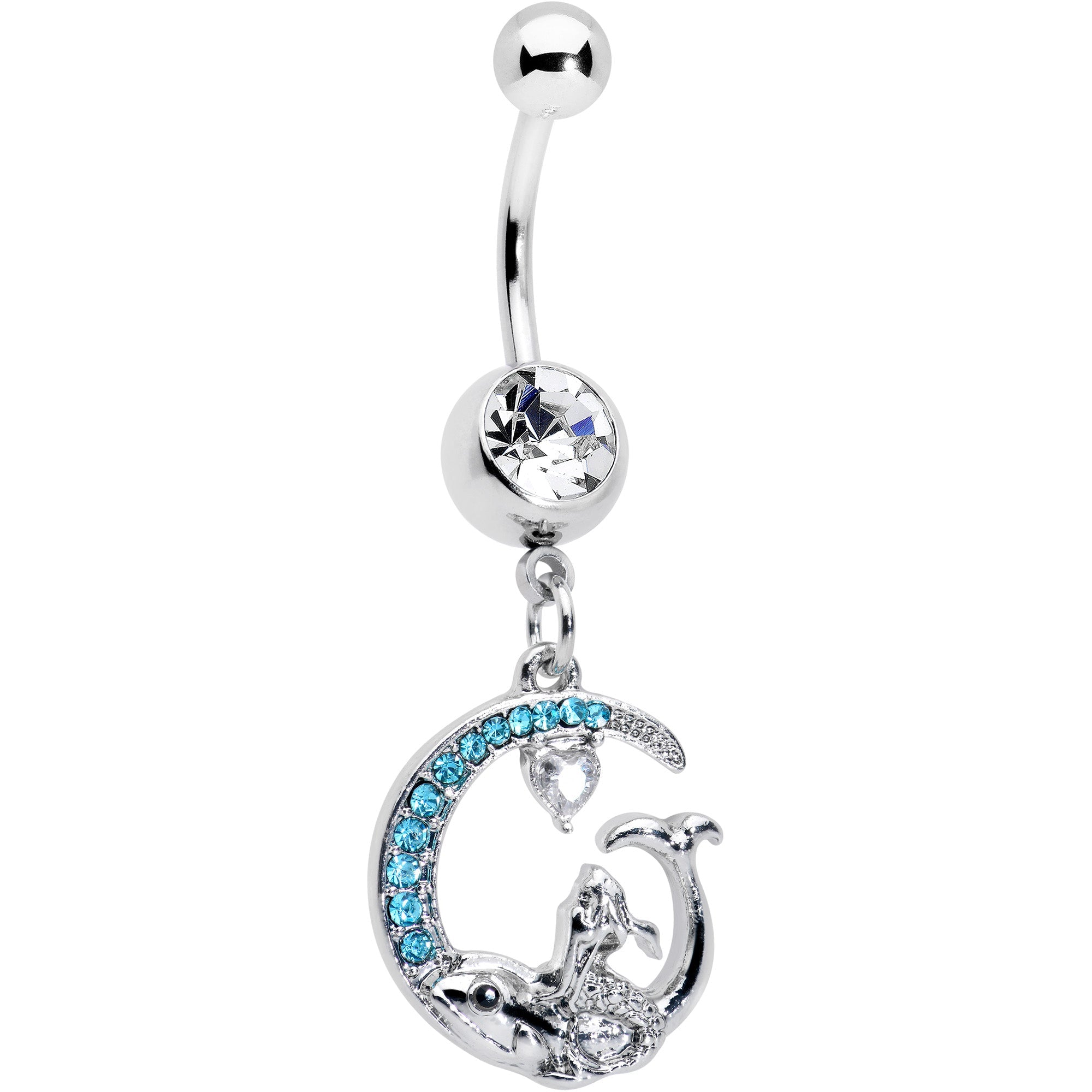 BodyCandy Clear Blue Gem Mermaid Whale Rider Moon Dangle Belly Ring — main product shot