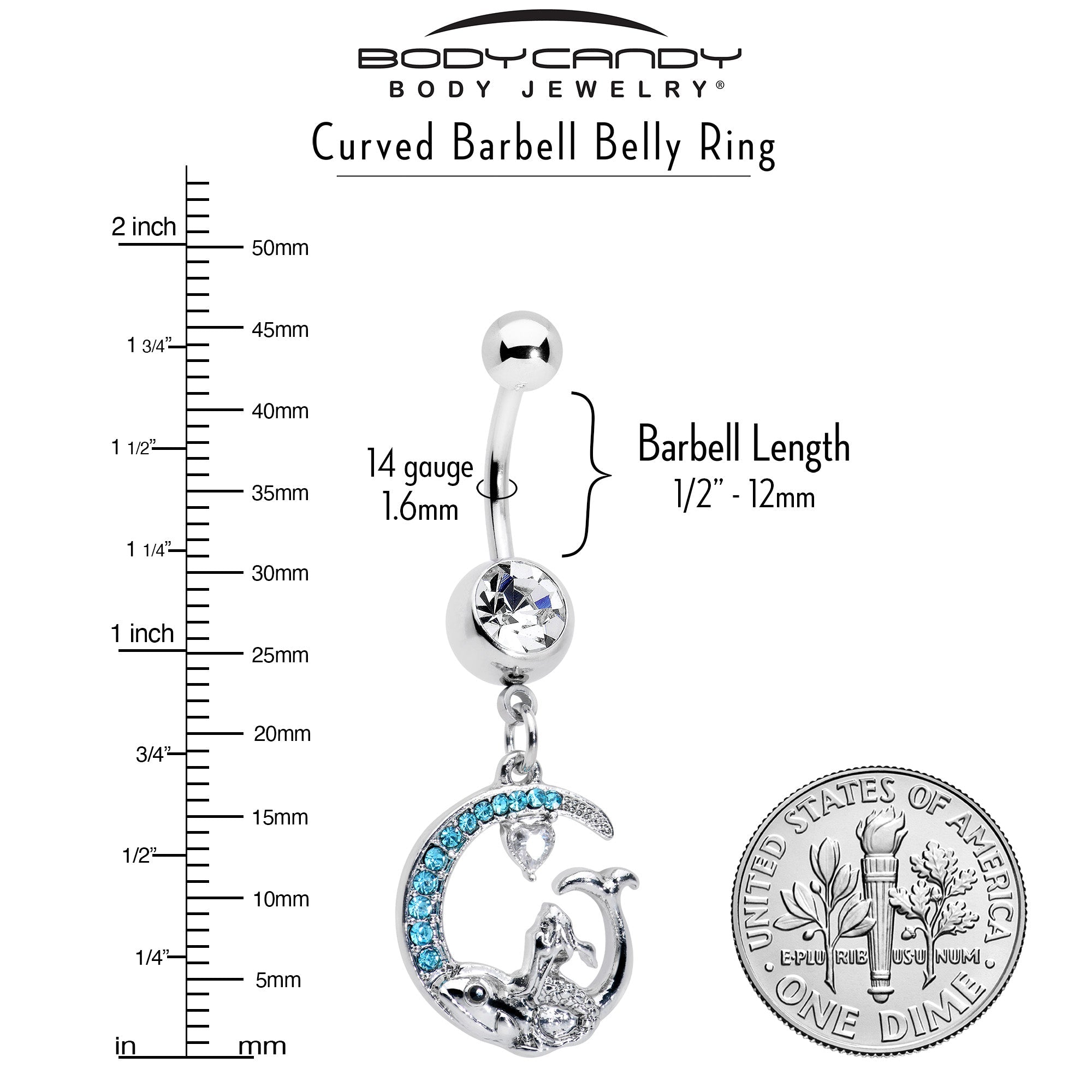 BodyCandy Clear Blue Gem Mermaid Whale Rider Moon Dangle Belly Ring — lifestyle context