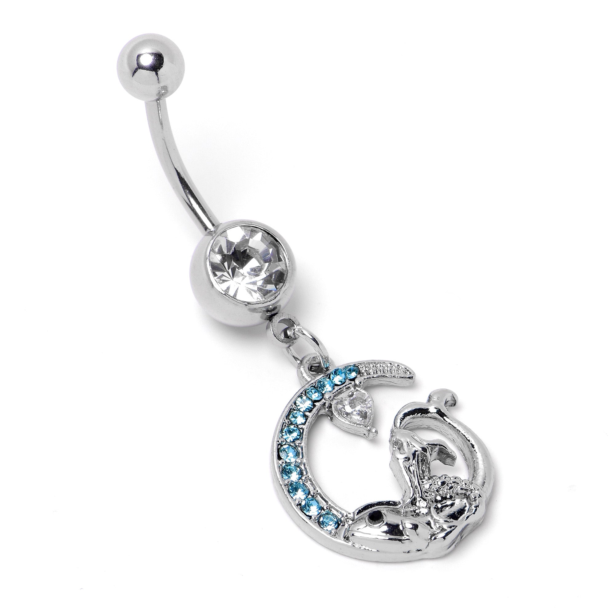 BodyCandy Clear Blue Gem Mermaid Whale Rider Moon Dangle Belly Ring — back view