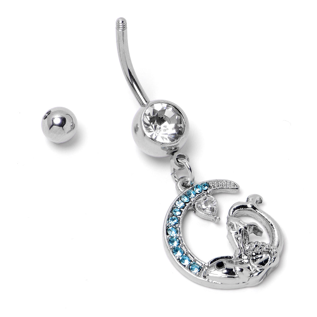 BodyCandy Clear Blue Gem Mermaid Whale Rider Moon Dangle Belly Ring — alternative angle