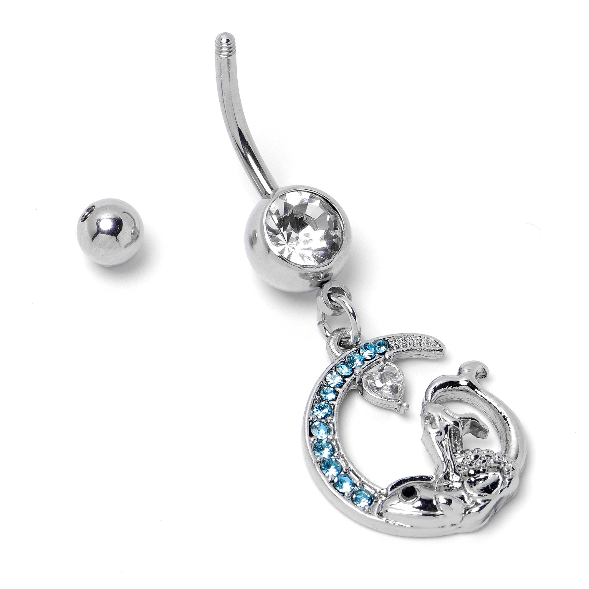 BodyCandy Clear Blue Gem Mermaid Whale Rider Moon Dangle Belly Ring — alternative angle