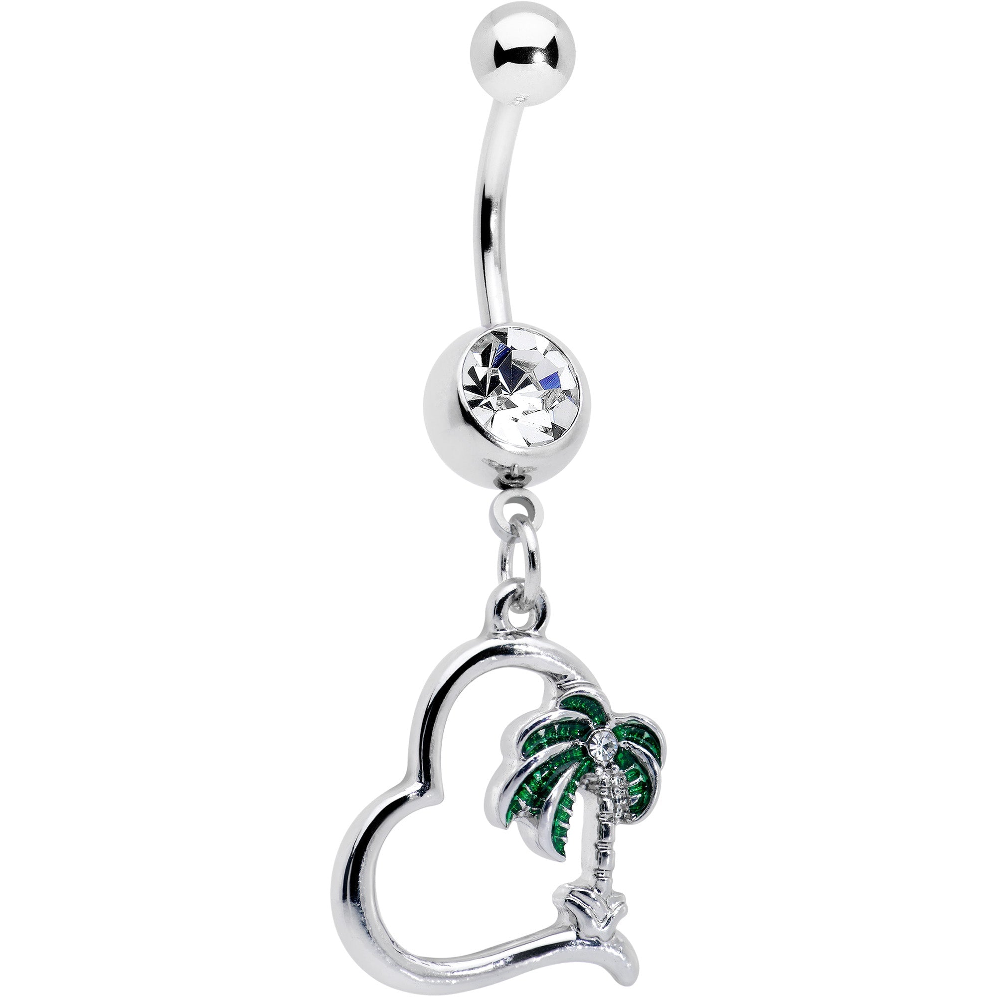BodyCandy Clear Gem Palm Tree Love Heart Dangle Belly Ring — main product shot