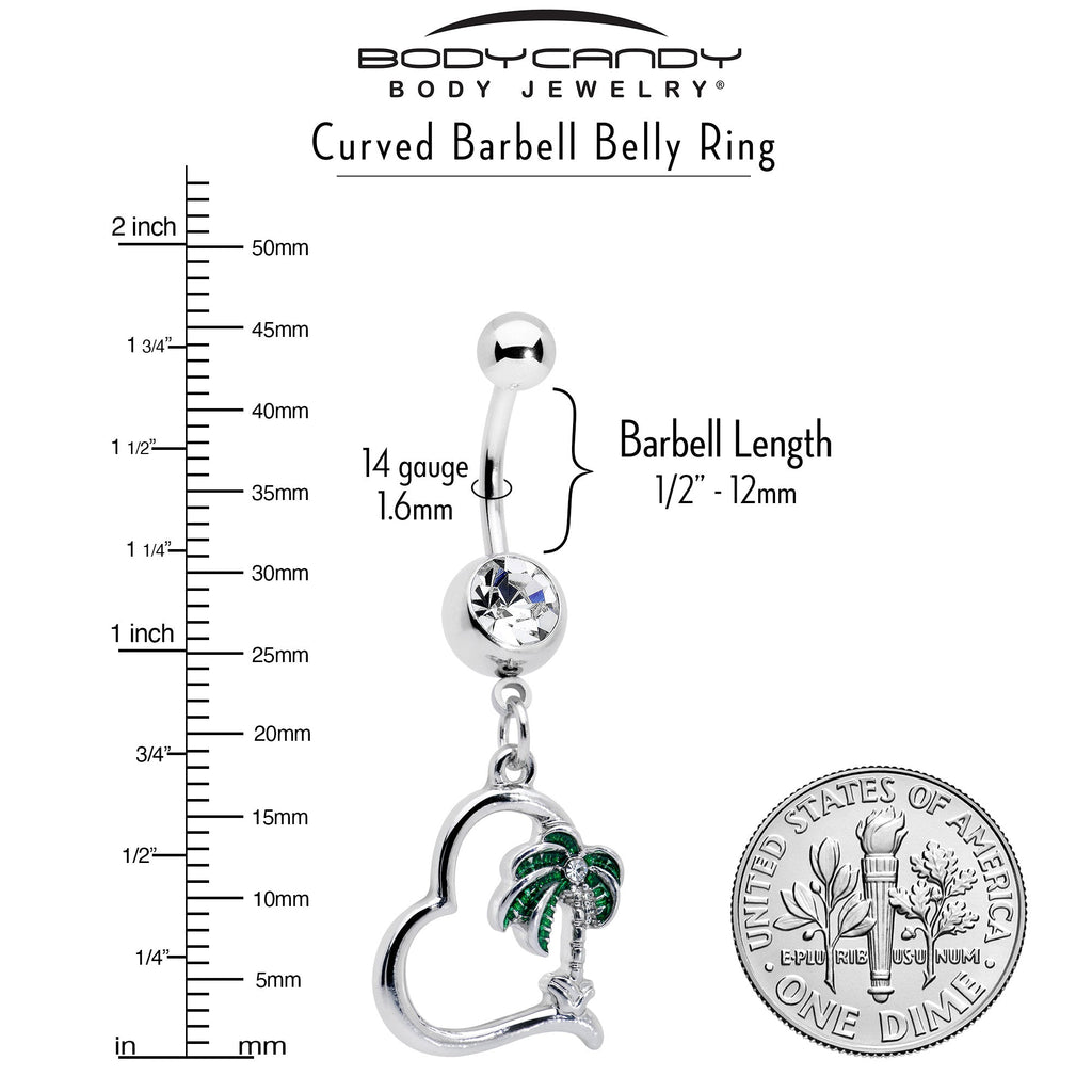 BodyCandy Clear Gem Palm Tree Love Heart Dangle Belly Ring — lifestyle context