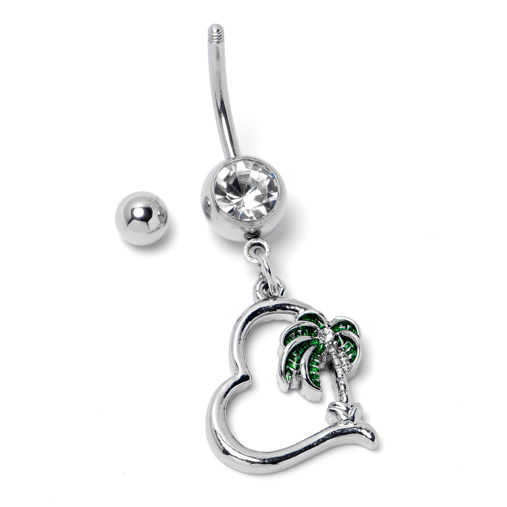 BodyCandy Clear Gem Palm Tree Love Heart Dangle Belly Ring — alternative angle