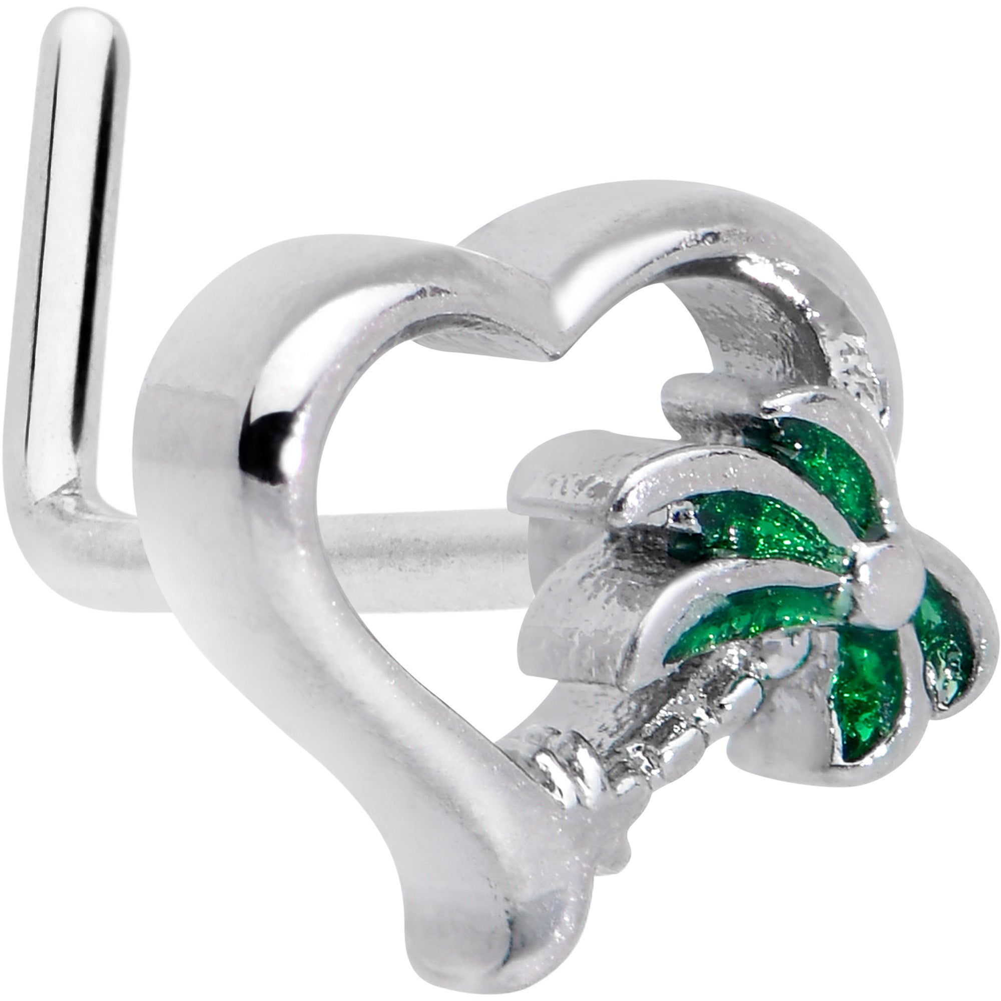 BodyCandy 20G 1/4 Palm Tree Love Heart L Shape Nose Ring — main product shot
