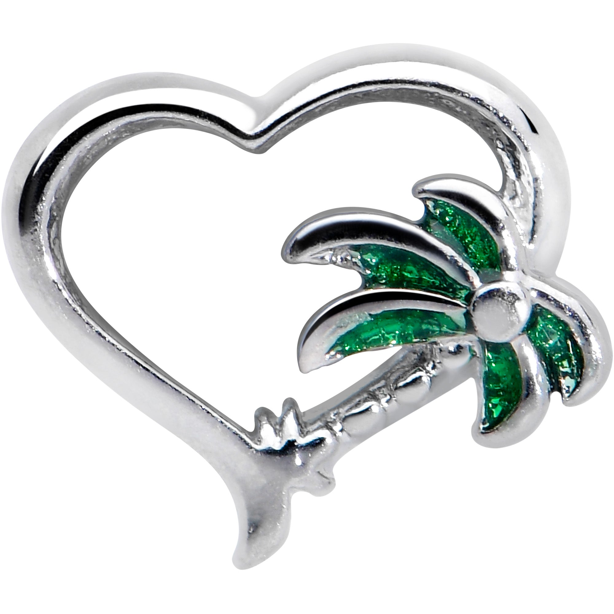 BodyCandy 20G 1/4 Palm Tree Love Heart L Shape Nose Ring — detail close-up