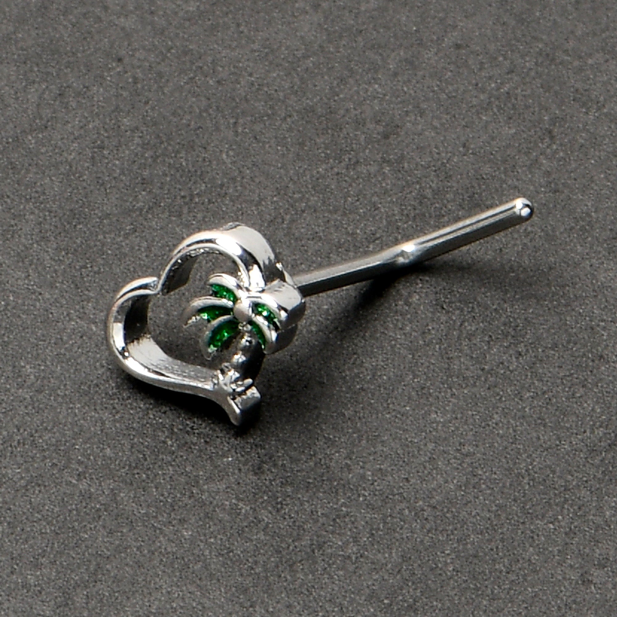 BodyCandy 20G 1/4 Palm Tree Love Heart L Shape Nose Ring — alternative angle