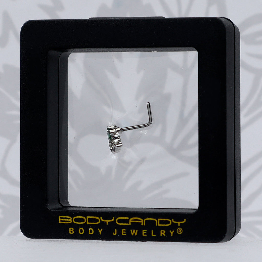 BodyCandy 20G 1/4 Palm Tree Love Heart L Shape Nose Ring — size reference