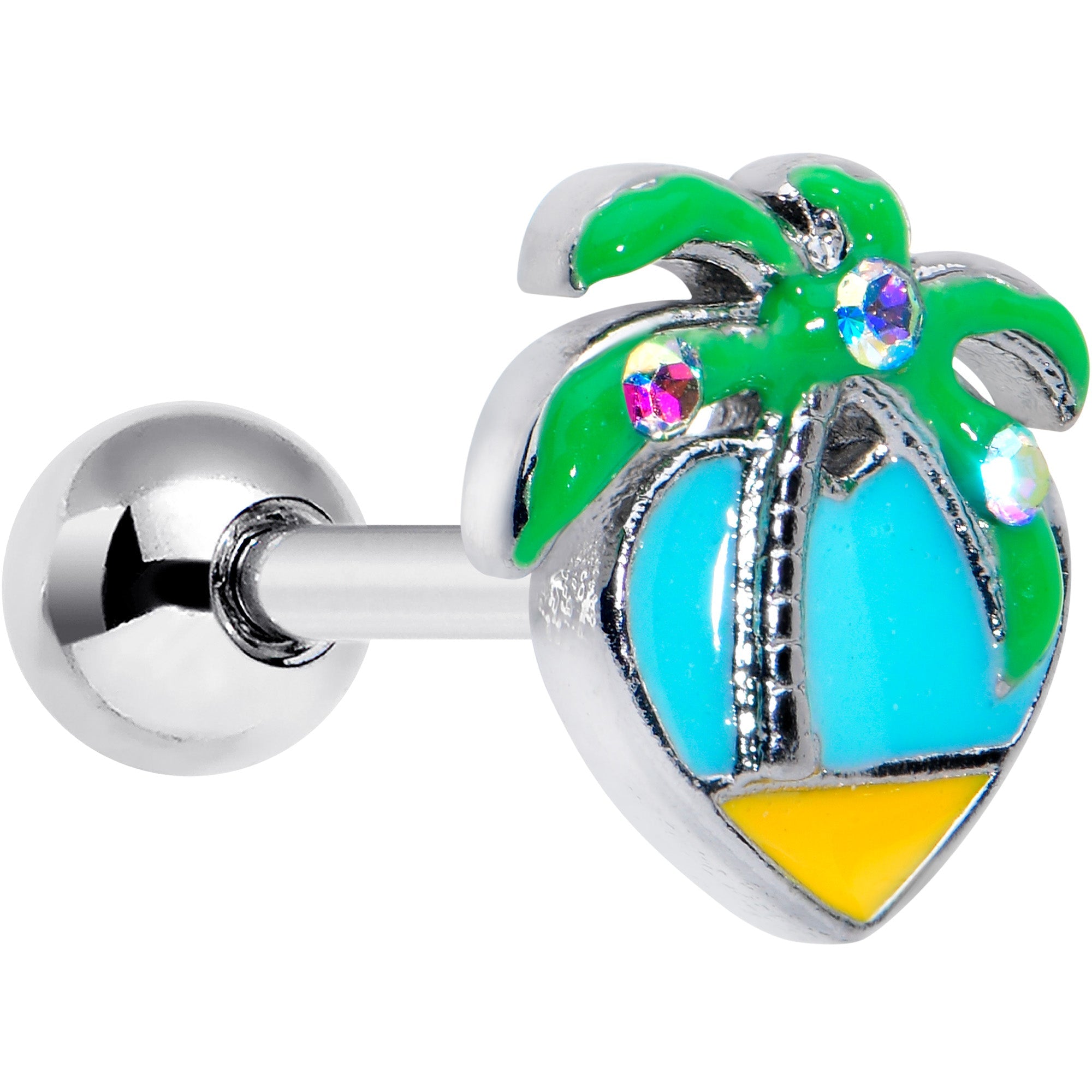 BodyCandy 16G 1/4 Aurora Gem Beach Heart Palm Tree Cartilage Tragus Earring — main product shot
