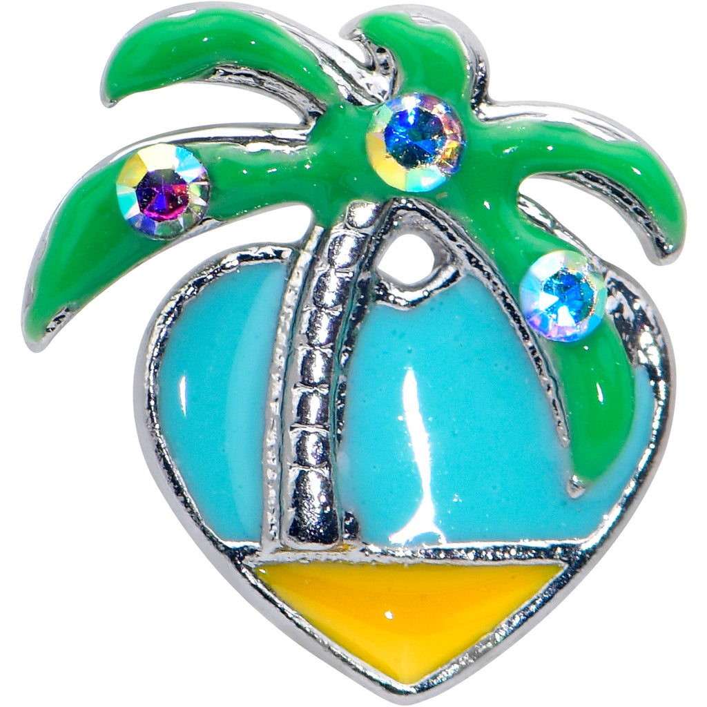 BodyCandy 16G 1/4 Aurora Gem Beach Heart Palm Tree Cartilage Tragus Earring — detail close-up