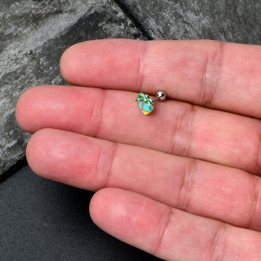 BodyCandy 16G 1/4 Aurora Gem Beach Heart Palm Tree Cartilage Tragus Earring — side view
