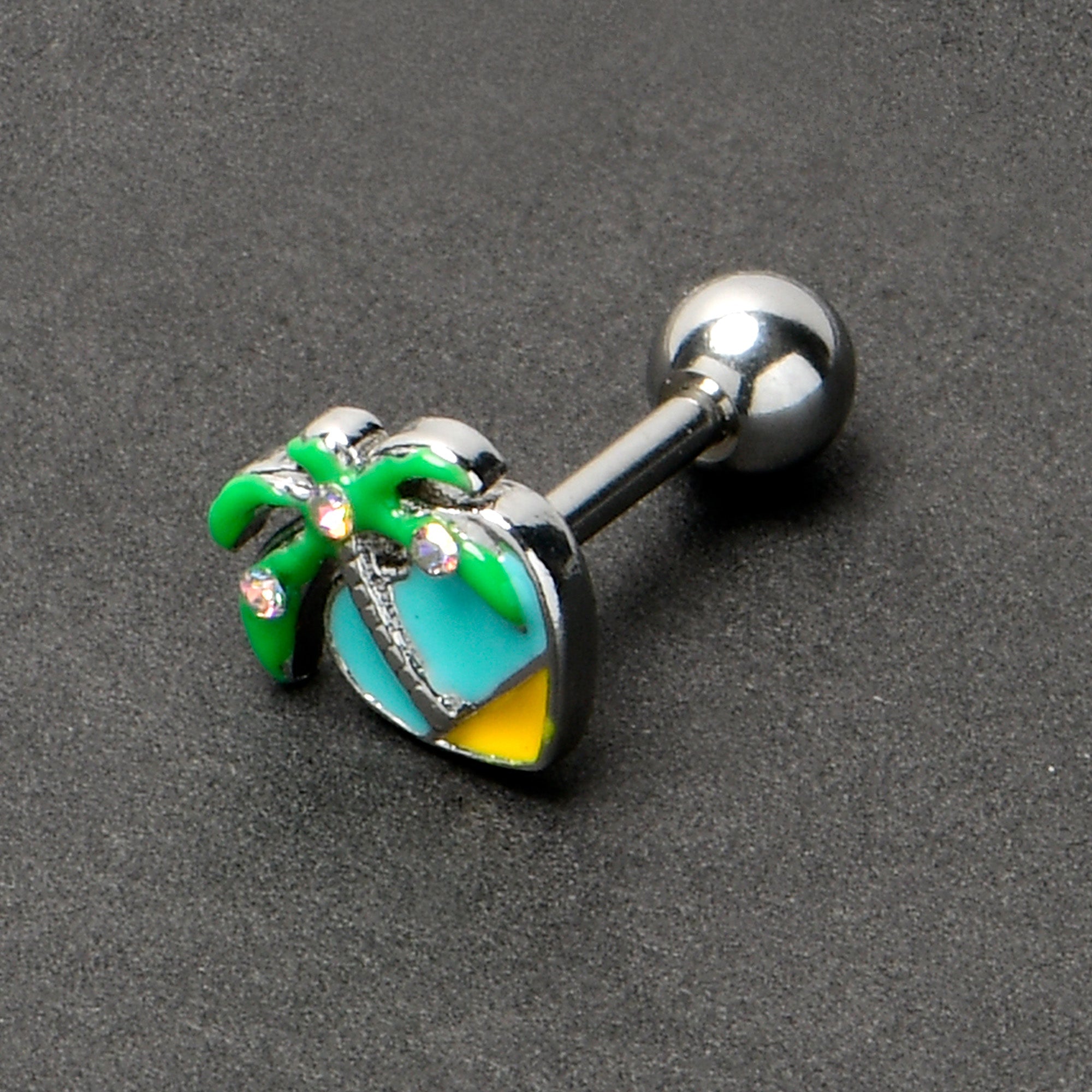 BodyCandy 16G 1/4 Aurora Gem Beach Heart Palm Tree Cartilage Tragus Earring — alternative angle