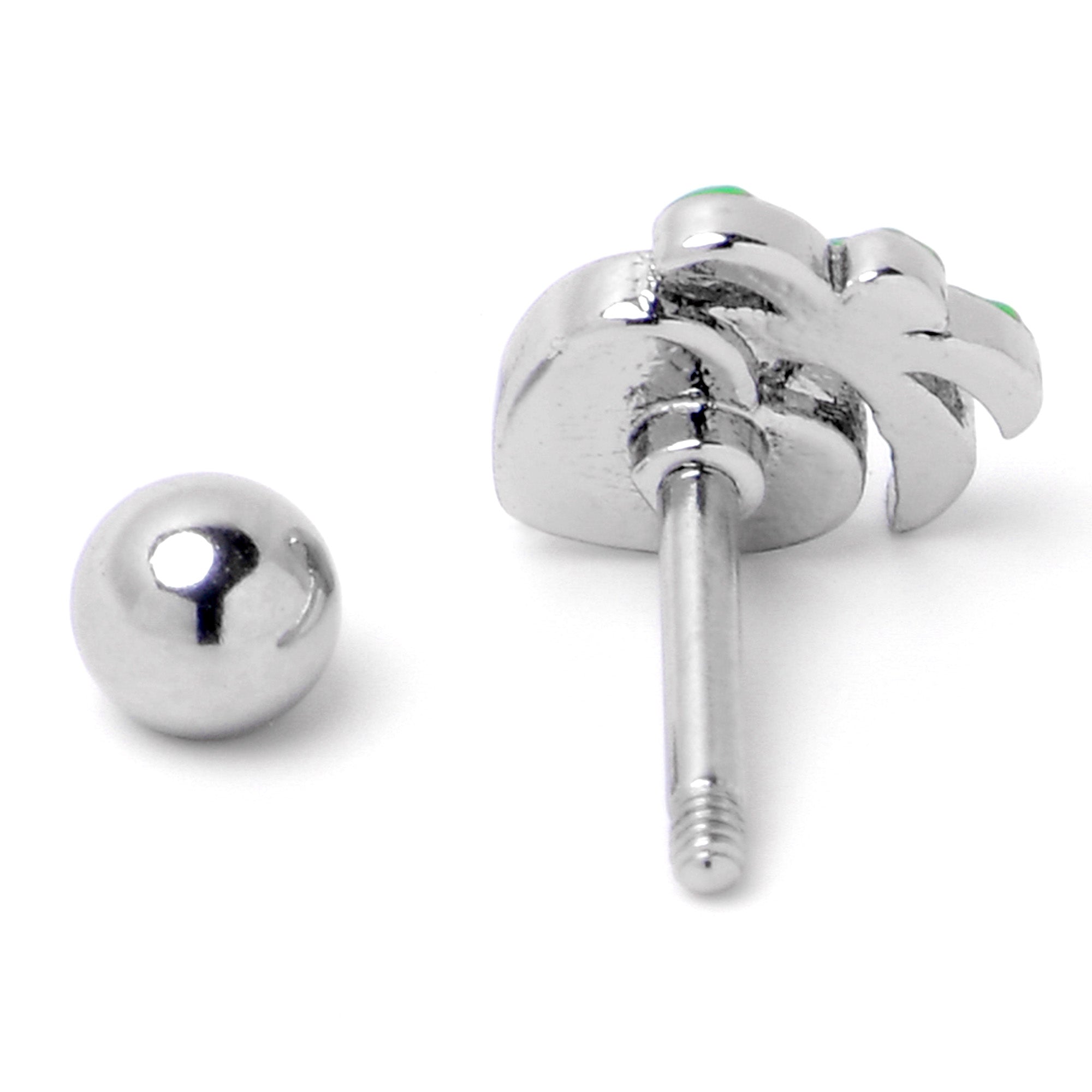 BodyCandy 16G 1/4 Aurora Gem Beach Heart Palm Tree Cartilage Tragus Earring — in-use photo