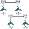 BodyCandy 14G 9/16 Clear CZ Gem Hearts And Roses Dangle Nipple Ring Set — main product shot