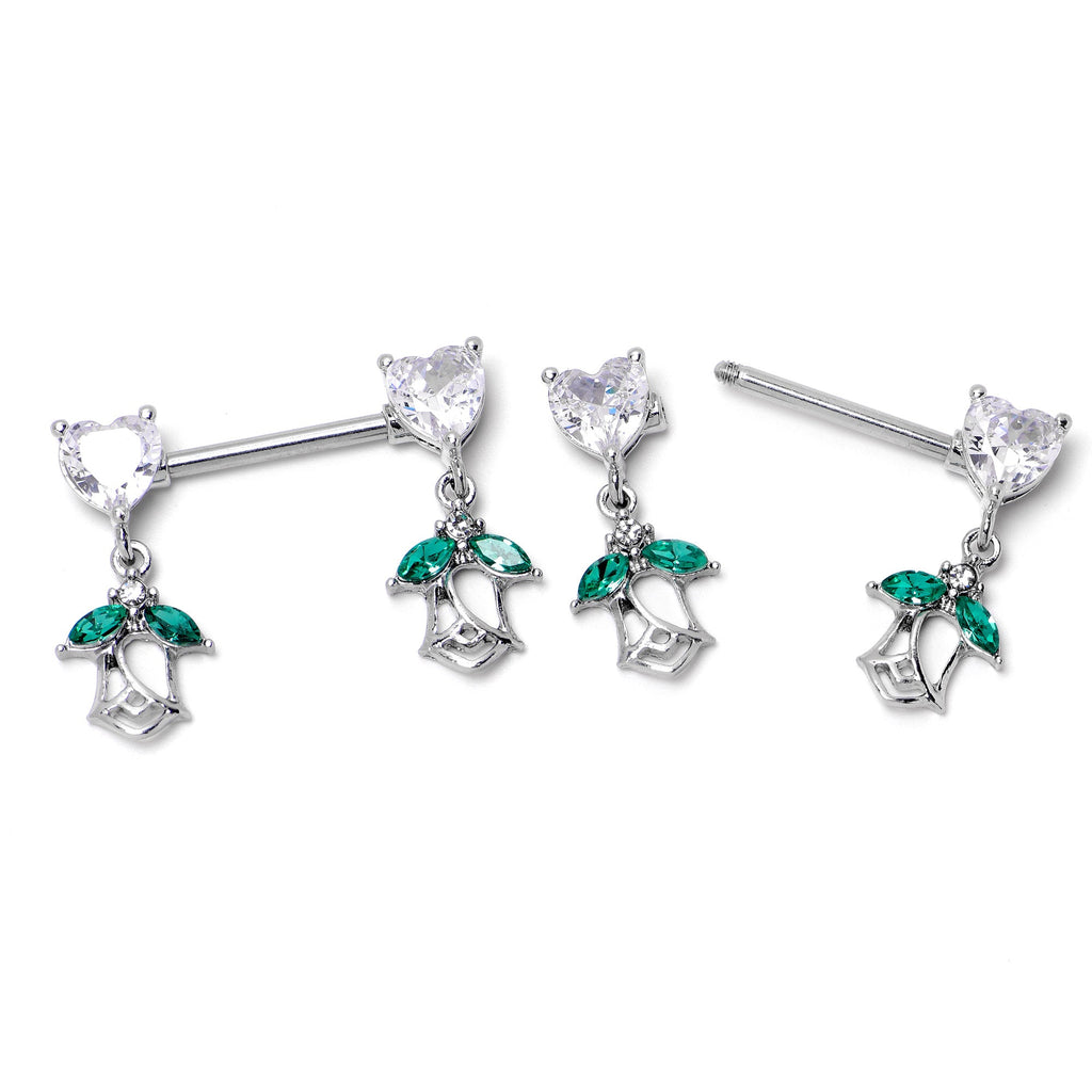 BodyCandy 14G 9/16 Clear CZ Gem Hearts And Roses Dangle Nipple Ring Set — in-use photo