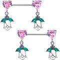 BodyCandy 14G 9/16 Pink CZ Gem Hearts And Roses Dangle Nipple Ring Set — main product shot