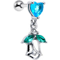 BodyCandy 16G 1/4 Blue CZ Gem Heart And Rose Dangle Cartilage Earring — main product shot