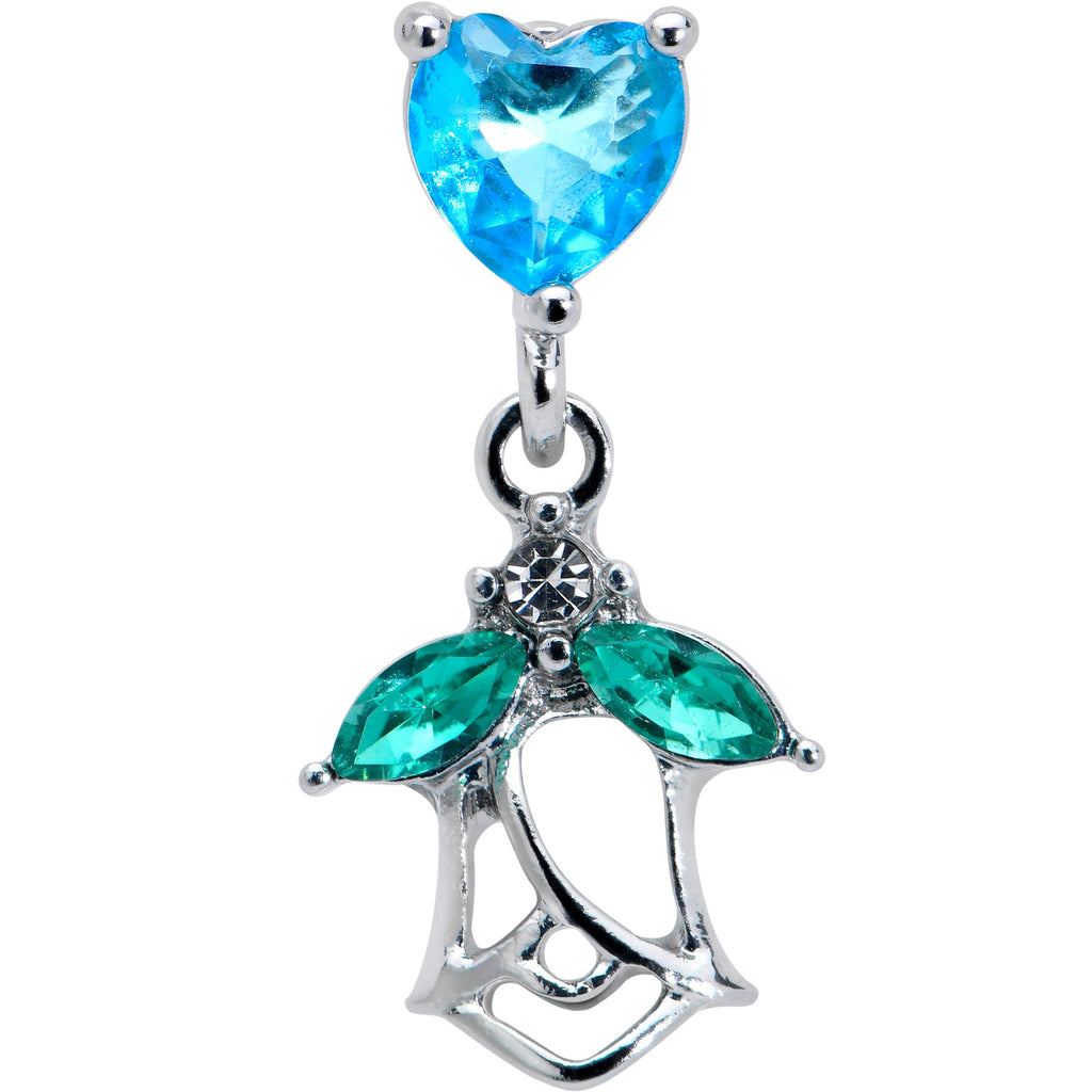 BodyCandy 16G 1/4 Blue CZ Gem Heart And Rose Dangle Cartilage Earring — detail close-up