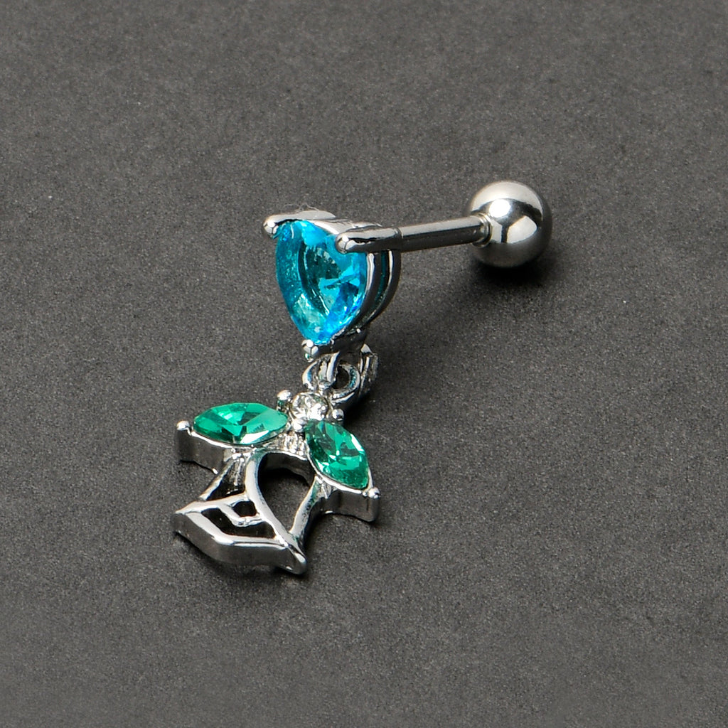 BodyCandy 16G 1/4 Blue CZ Gem Heart And Rose Dangle Cartilage Earring — alternative angle