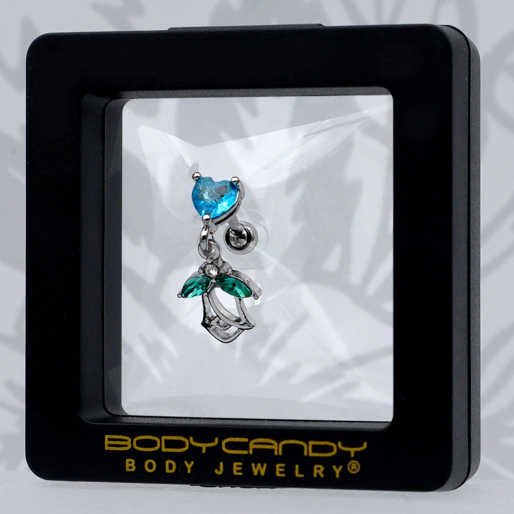 BodyCandy 16G 1/4 Blue CZ Gem Heart And Rose Dangle Cartilage Earring — size reference