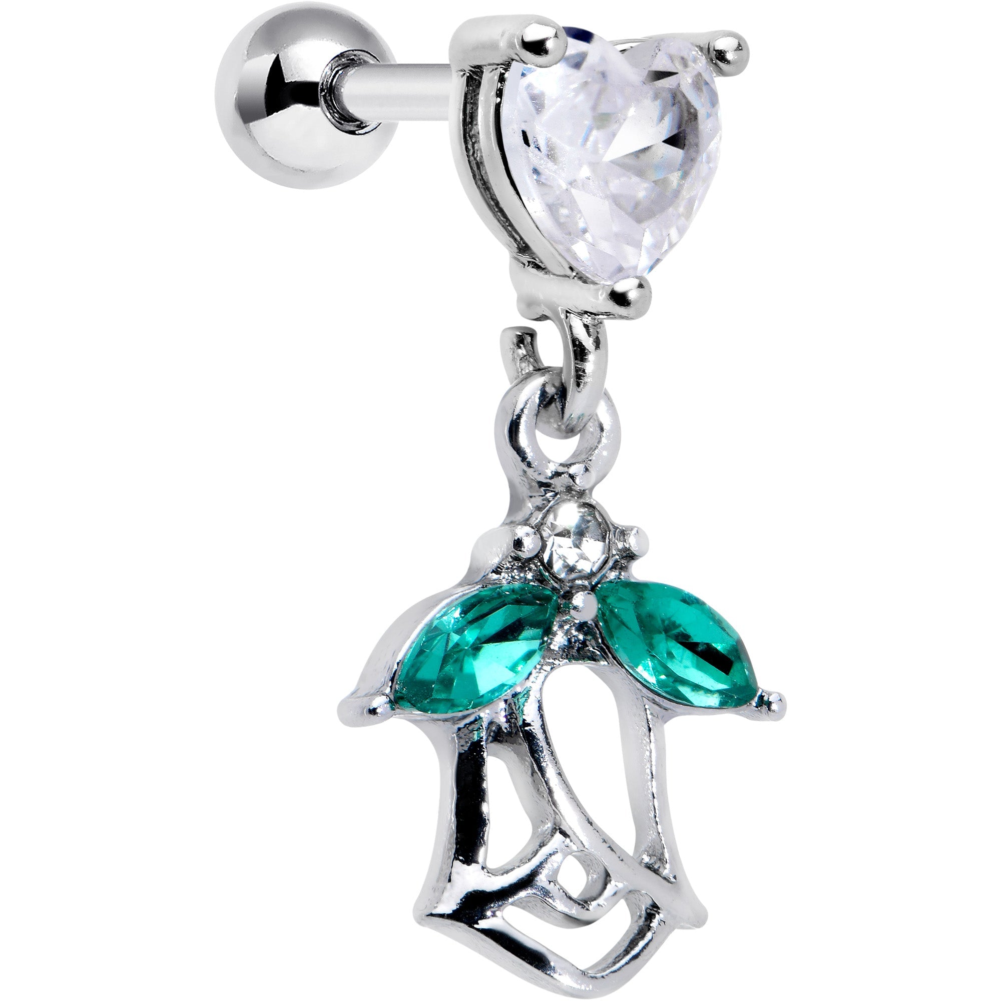 BodyCandy 16G 1/4 Clear CZ Gem Heart And Rose Dangle Cartilage Earring — main product shot