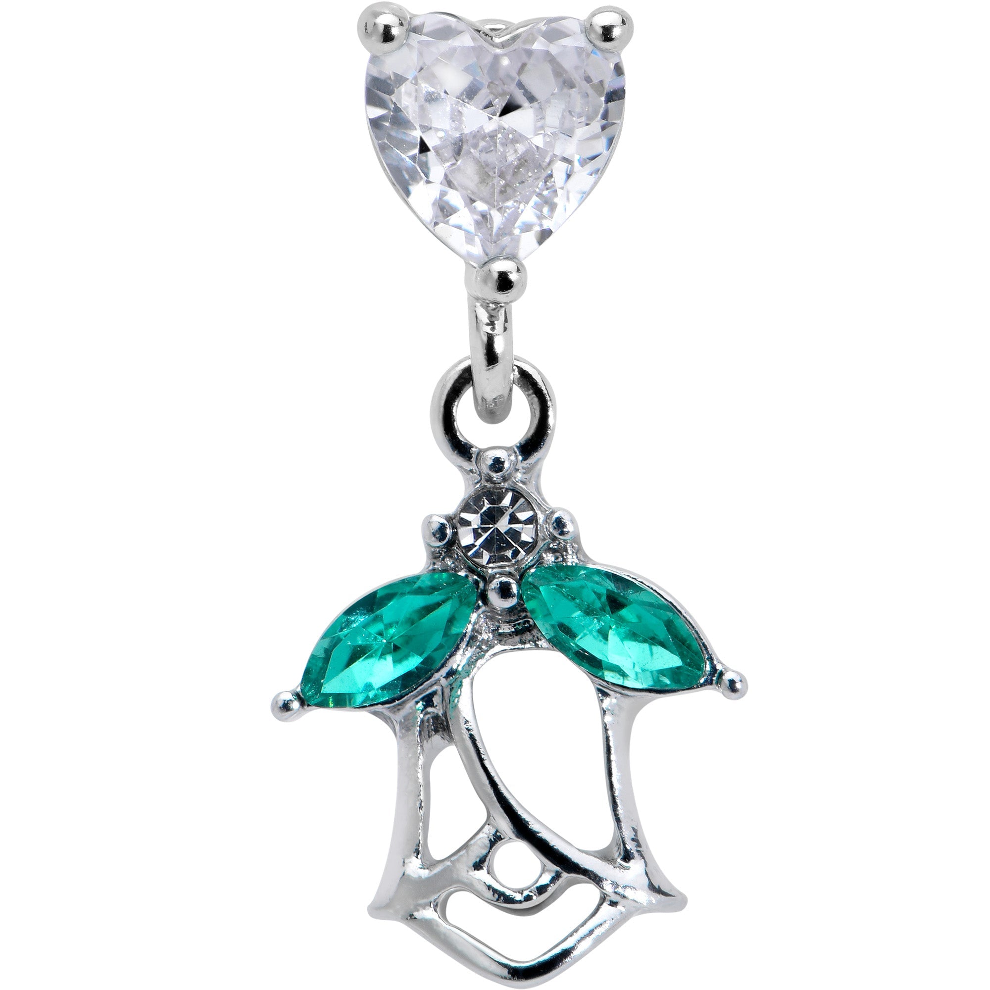 BodyCandy 16G 1/4 Clear CZ Gem Heart And Rose Dangle Cartilage Earring — detail close-up