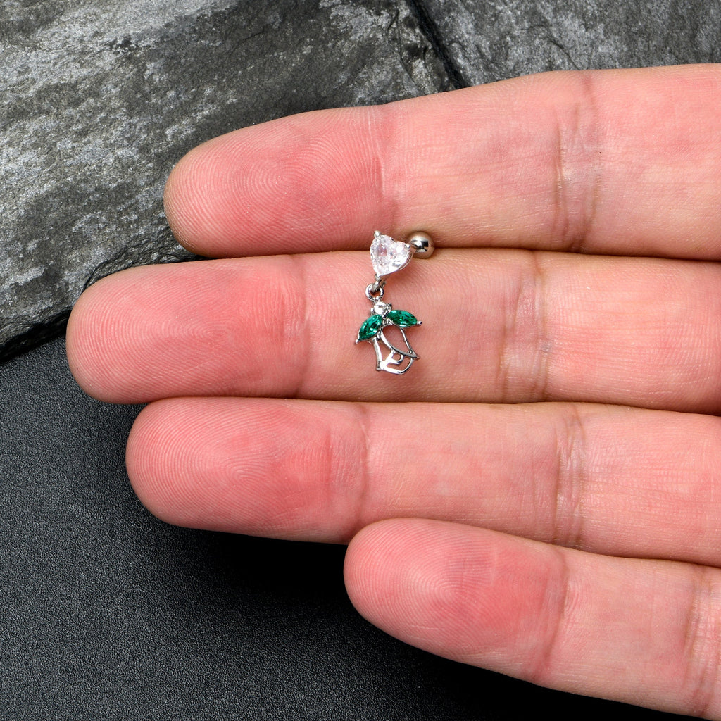 BodyCandy 16G 1/4 Clear CZ Gem Heart And Rose Dangle Cartilage Earring — side view