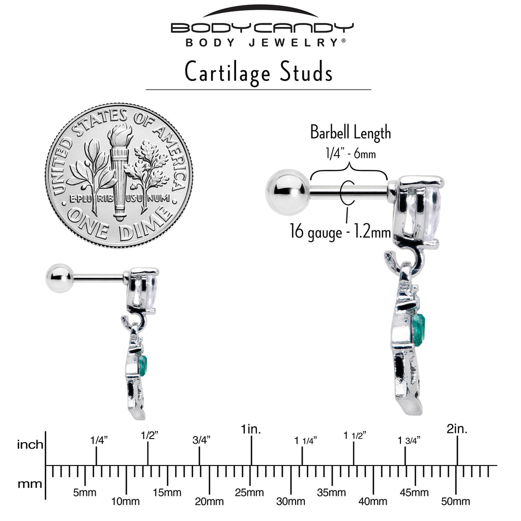 BodyCandy 16G 1/4 Clear CZ Gem Heart And Rose Dangle Cartilage Earring — back view