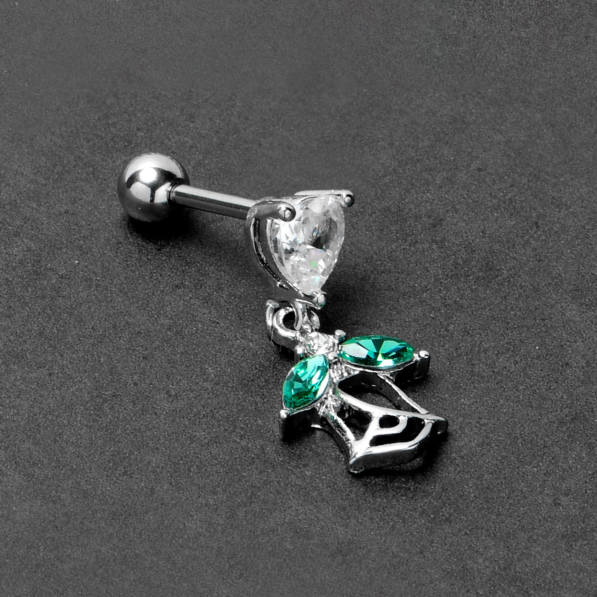 BodyCandy 16G 1/4 Clear CZ Gem Heart And Rose Dangle Cartilage Earring — alternative angle