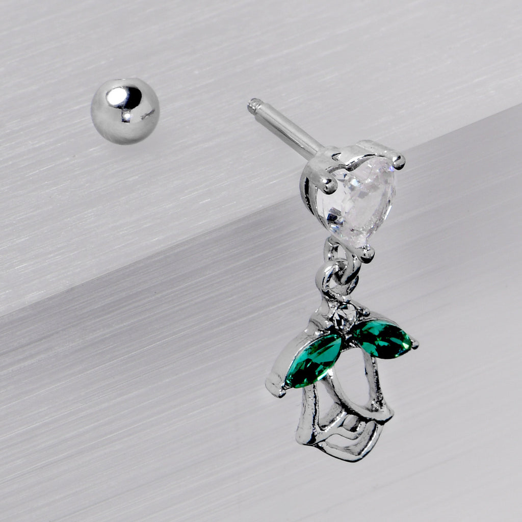 BodyCandy 16G 1/4 Clear CZ Gem Heart And Rose Dangle Cartilage Earring — in-use photo