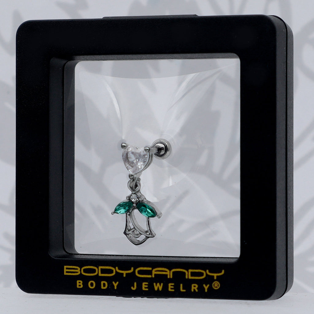 BodyCandy 16G 1/4 Clear CZ Gem Heart And Rose Dangle Cartilage Earring — size reference
