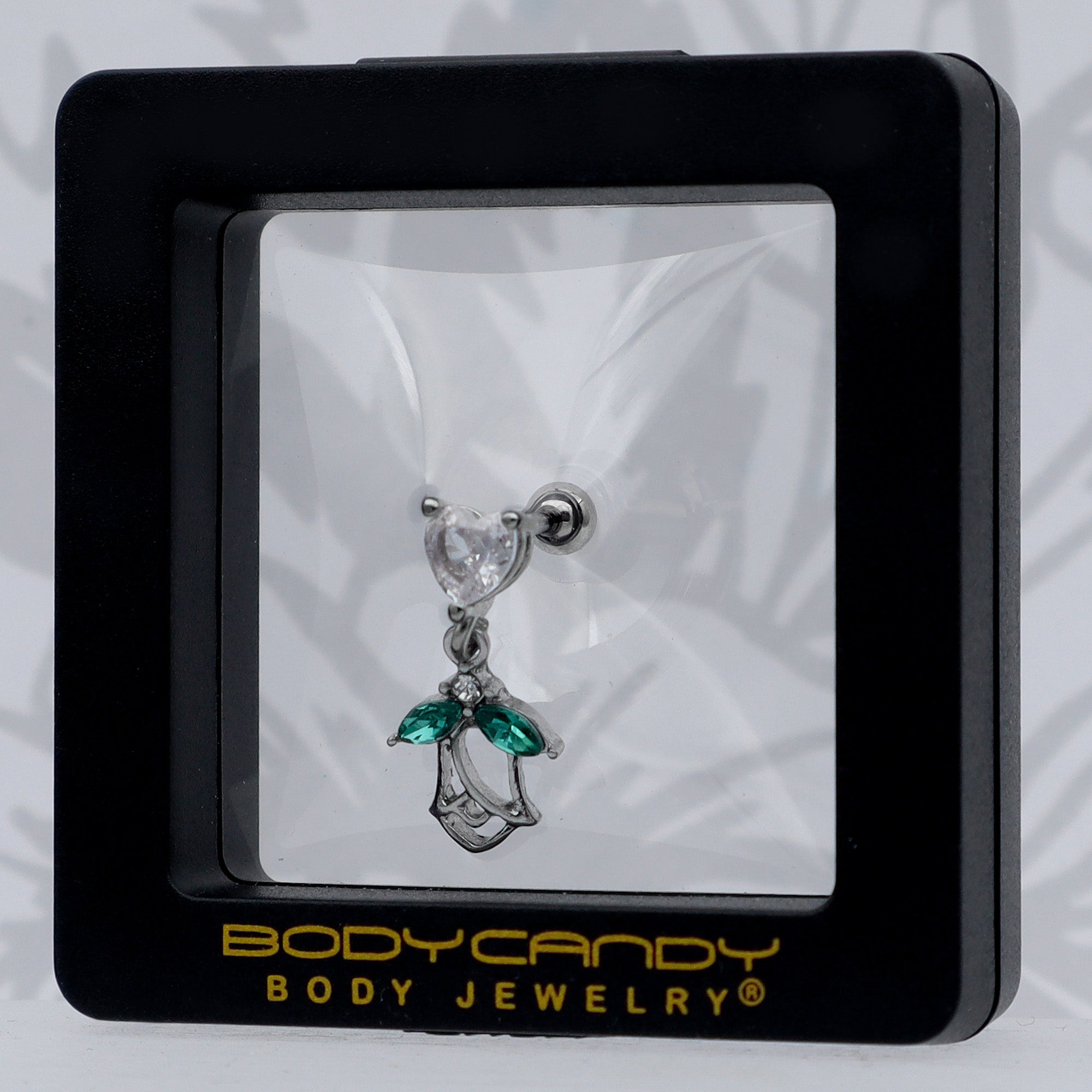 BodyCandy 16G 1/4 Clear CZ Gem Heart And Rose Dangle Cartilage Earring — size reference