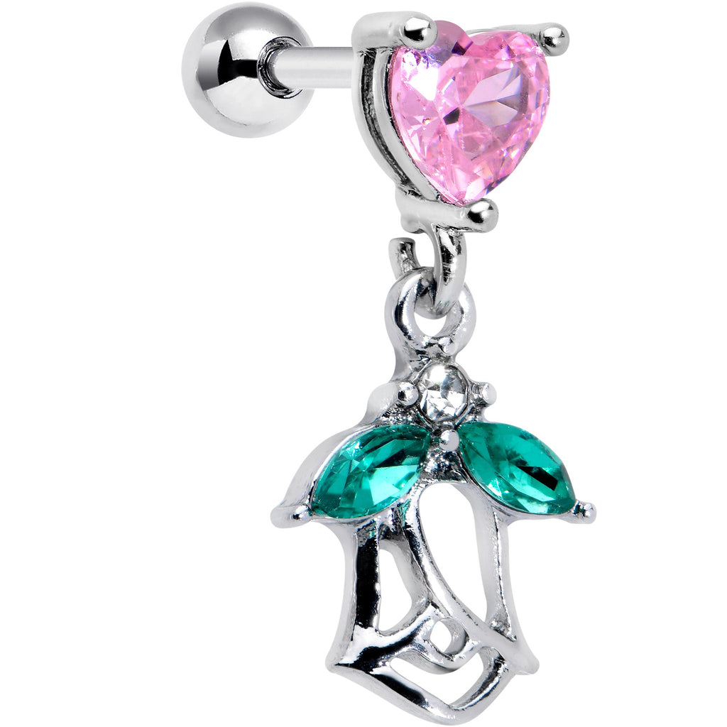 BodyCandy 16G 1/4 Pink CZ Gem Heart And Rose Dangle Cartilage Earring — main product shot