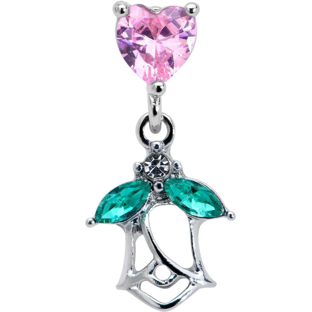 BodyCandy 16G 1/4 Pink CZ Gem Heart And Rose Dangle Cartilage Earring — detail close-up