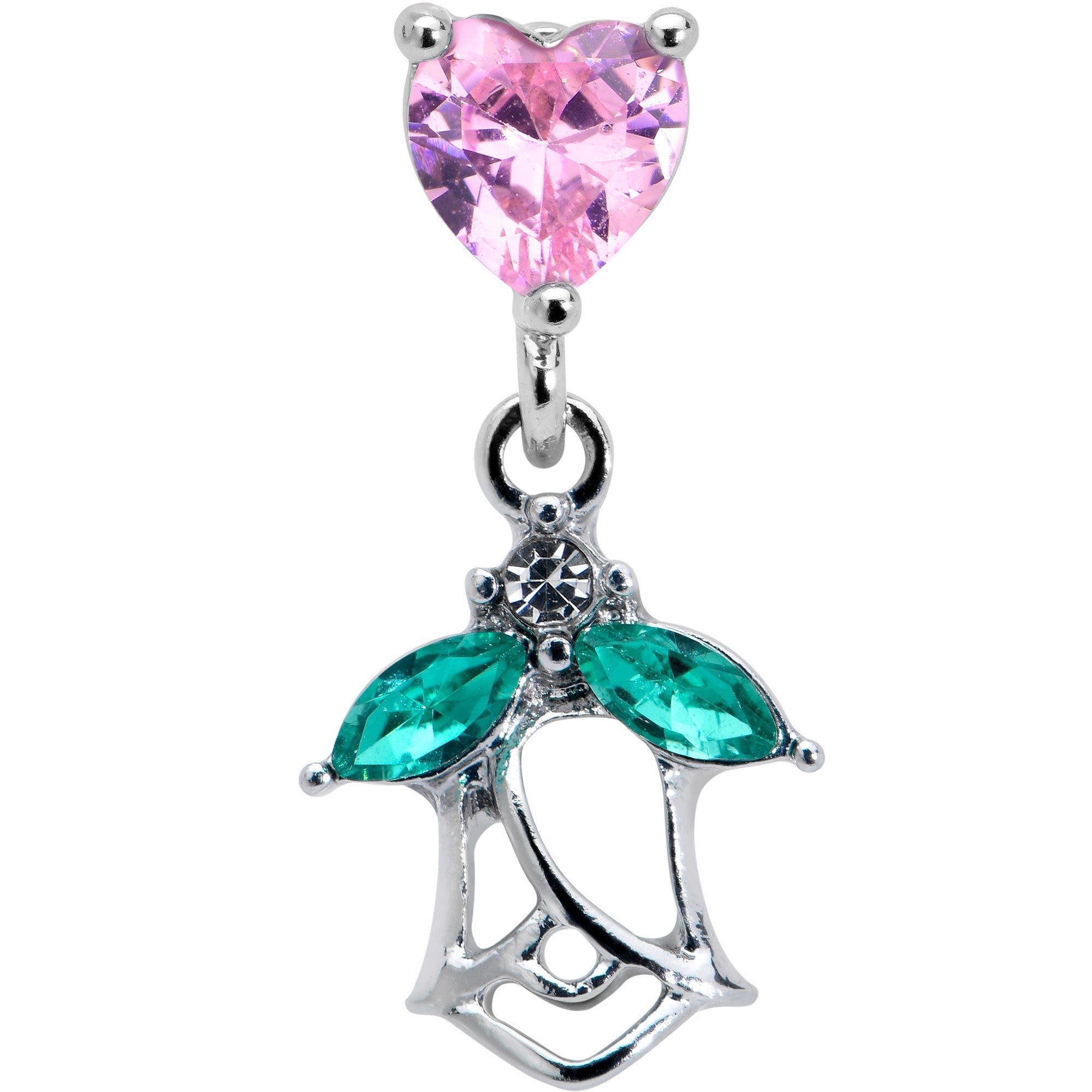 BodyCandy 16G 1/4 Pink CZ Gem Heart And Rose Dangle Cartilage Earring — detail close-up