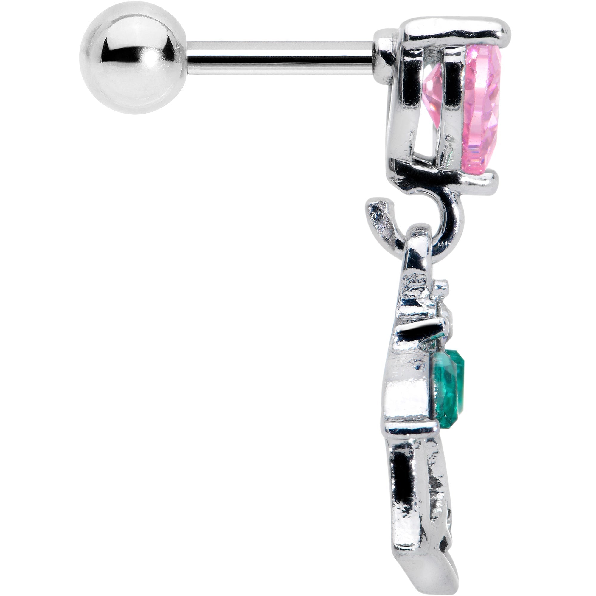 BodyCandy 16G 1/4 Pink CZ Gem Heart And Rose Dangle Cartilage Earring — lifestyle context