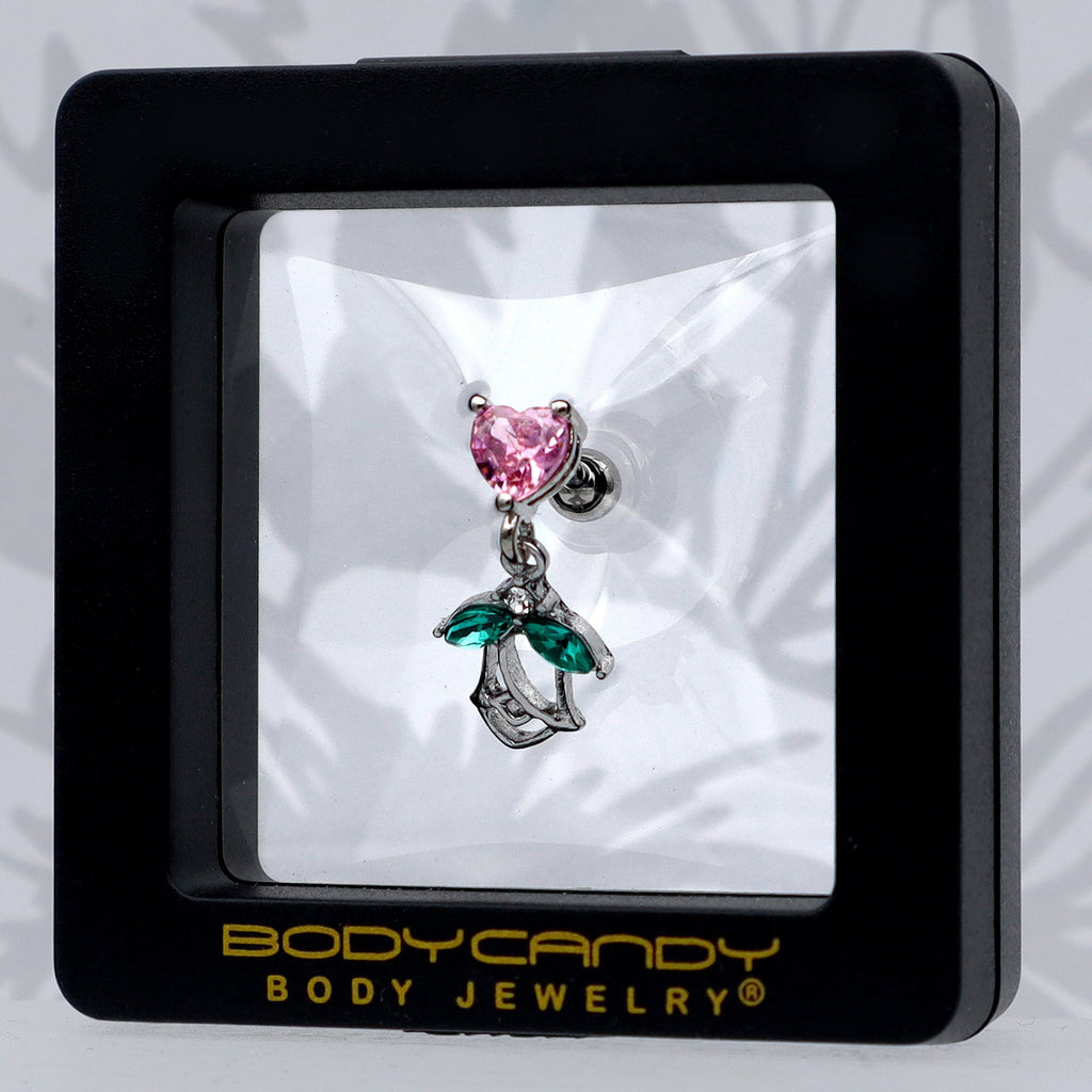 BodyCandy 16G 1/4 Pink CZ Gem Heart And Rose Dangle Cartilage Earring — size reference